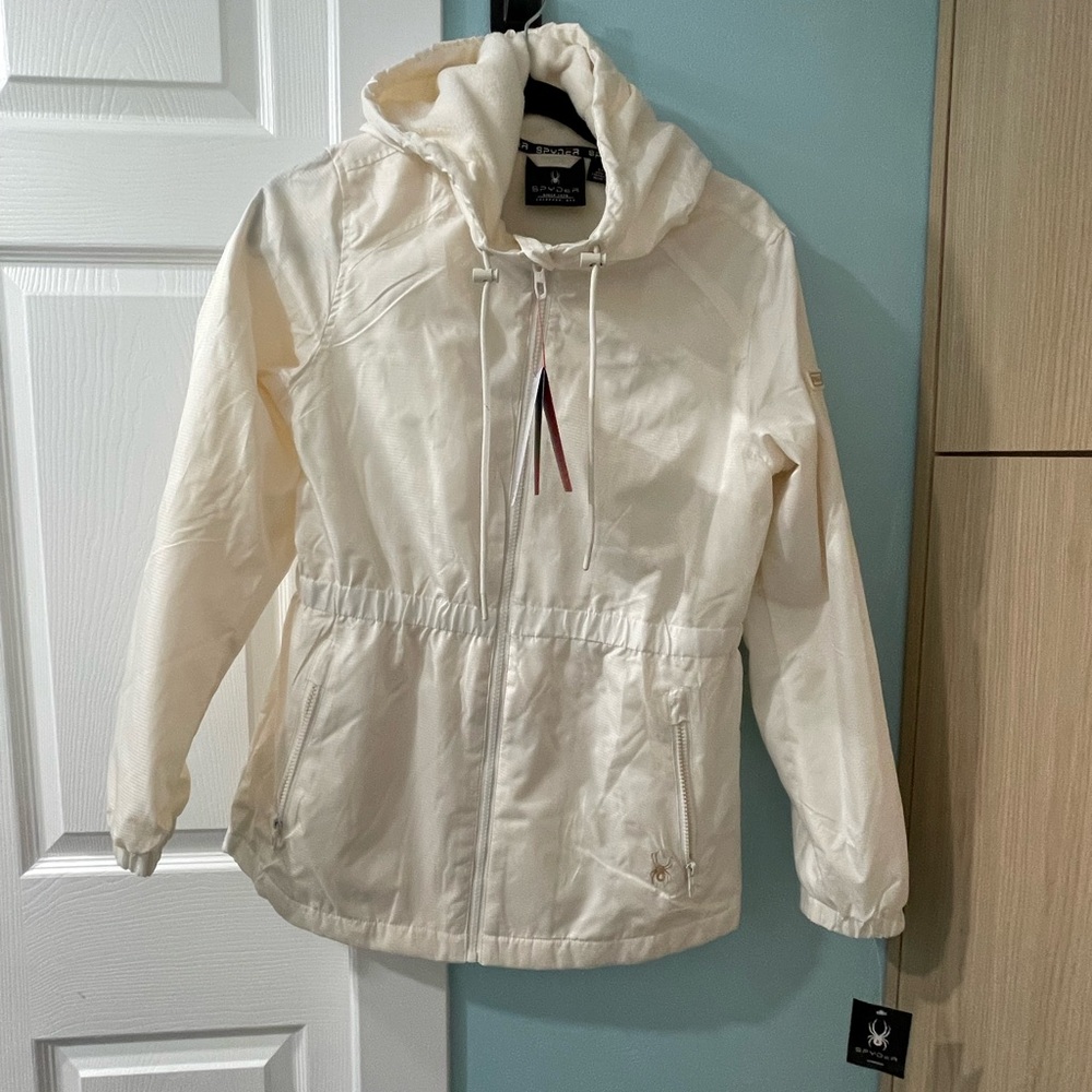 Spyder Fleece Lined Hooded Jacket Women Cream Off White Soft shell NWT